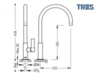 MEDIDAS MONOMANDO COCINA VERTICAL CLASS TRES GRIFERIA